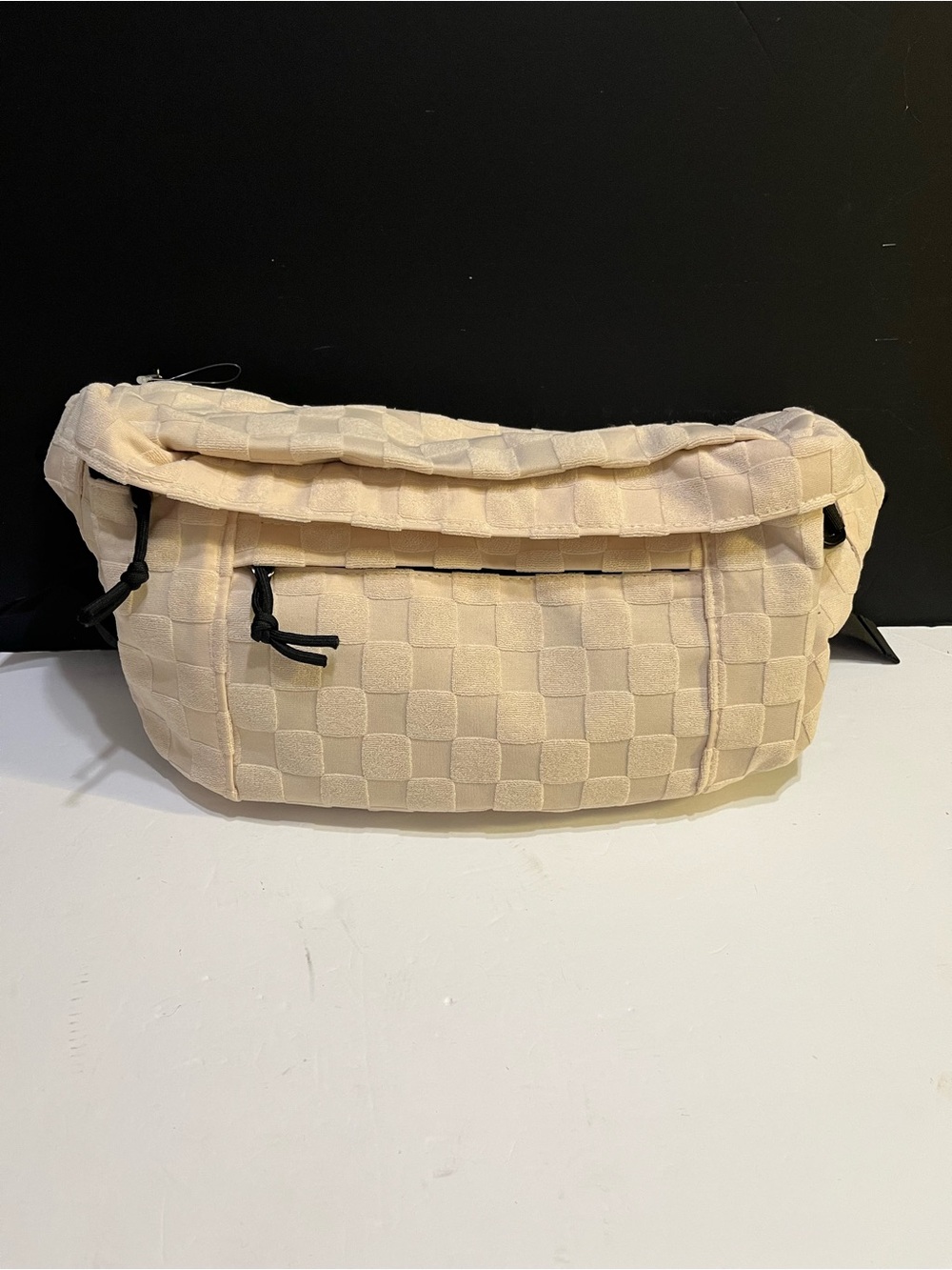 Cream Textured Checker Waist Bag - Men's Crossbody